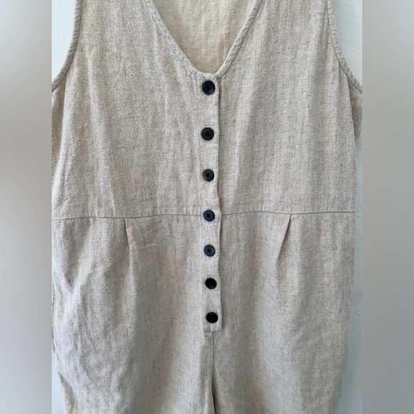 Madewell Tan Button-Front Jumpsuit v neck linen summer rompers - Picture 3 of 11